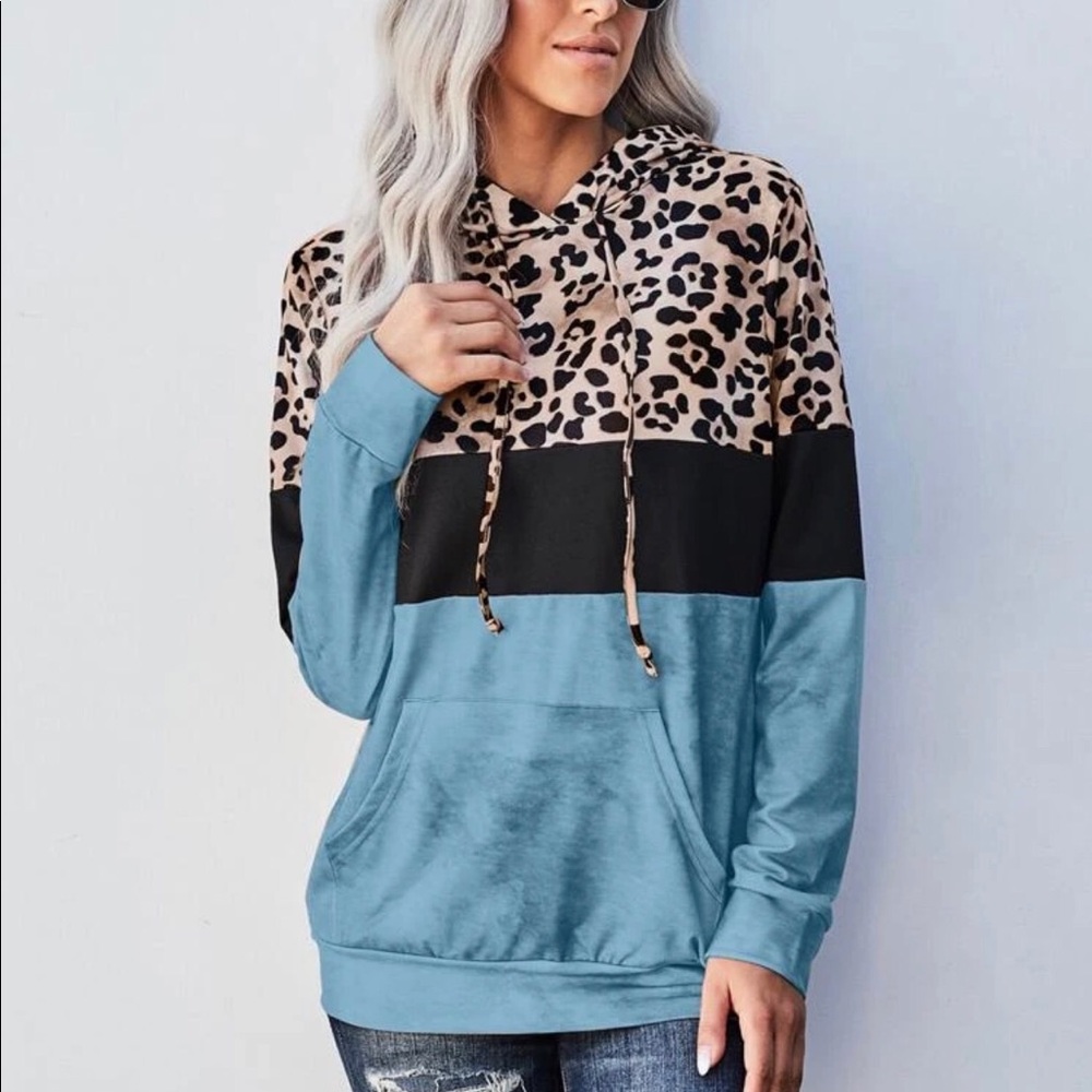 🍃LAST 1 Md💕NWT Colorblock Leopard Print Hoodie💕 - Picture 9 of 16